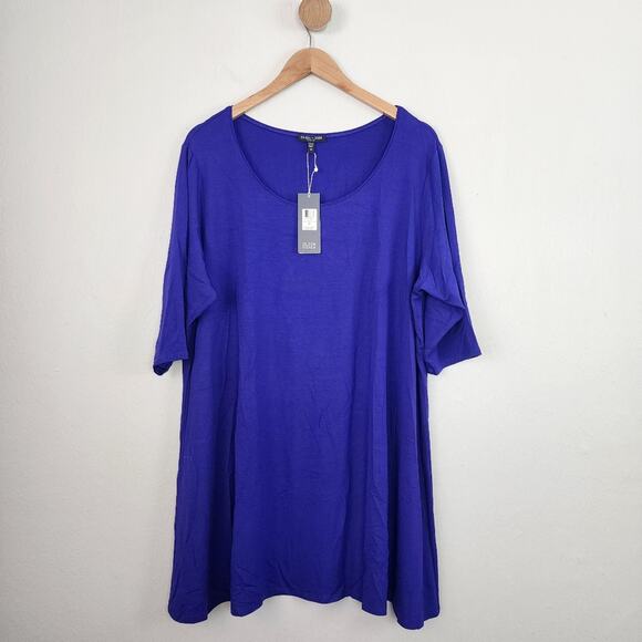 NEW Eileen Fisher Scoop Neck Elbow Sleeve Tunic Top Blue Violet - Picture 1 of 8